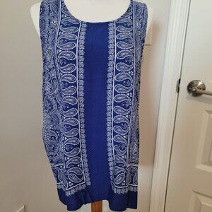 Blue & White Bandana Print Button-Back Sleeveless Top